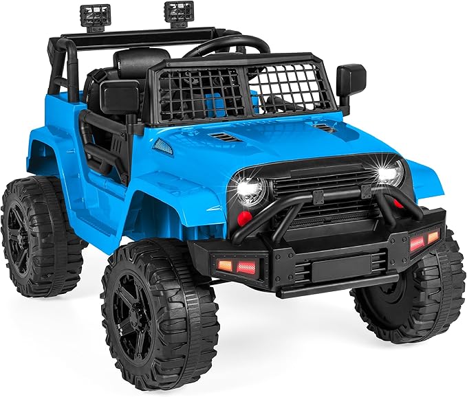 12V Kids Ride On Truck Blue Car w/Parent Remote Control, Spring Suspension, LED Lights, AUX Port